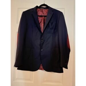 English Laundry Men's Blazer Size M Black Red Elbow Patches Paisley Lined